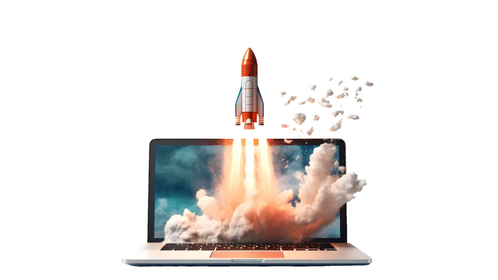 Rakete fliegt aus Laptop